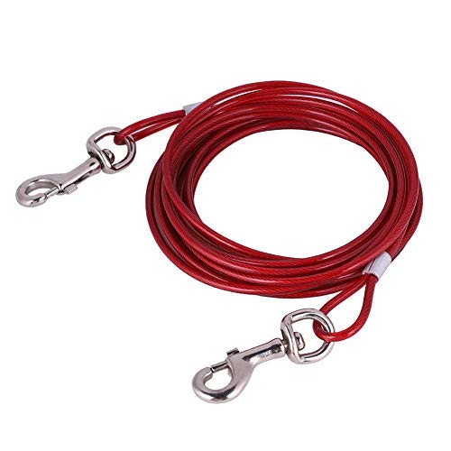 Heavy Duty Dog Tie Out Cable 5m, Chew Resistant Steel Wire Rope with 360 Degree Swivel Hook for Outdoor Camping Picnic Walking Red Dog Leash Stake