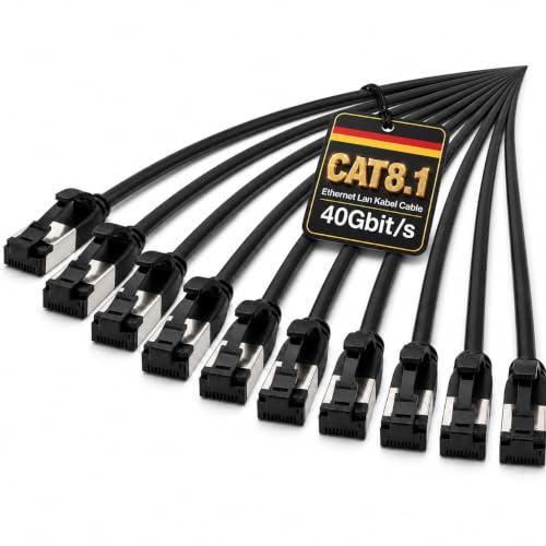 1aTTack CAT 8 LAN Cable 10x 0.5m 40Gbps Slim Network Cable Black