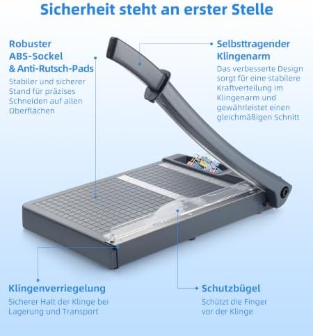12" Guillotine Papierschneider,Schneidemaschine, Hebelschneider 12 Blatt Schneidleistung (80g A4) Mit Sicherheitsvorrichtung und Klingenarretierung für Karton, Fotos, Büro, Schule, Studio