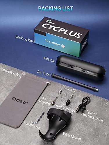 CYCPLUS Portable Electric Air Pump For Bikes, Cars & Motorcycles – 150 PSI Max, Auto Shut-Off, With Built-in Power Bank & Flashlight