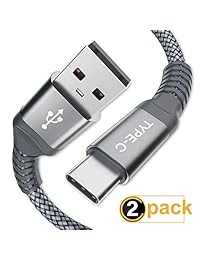 iAlegant Cable USB tipo C. Paquete de 2 cables USB C, de 6.6 pies, de nylon, trenzado. Cable de carga rápida, color negro, para Samsung Galaxy Note 8, S8 Plus, LG V30 V20 G6, Moto Z2 Play, Nintendo Switch, y MacBook., gris