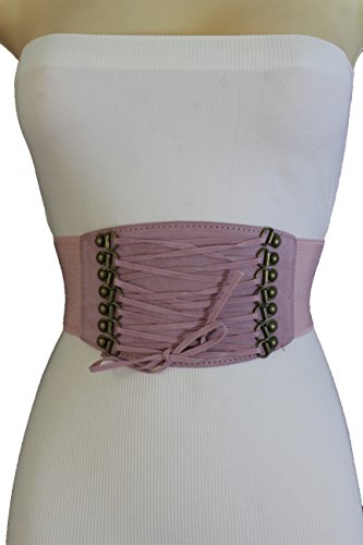 TFJ Women Fashion Wide Corset Belt Elastic High Waist Stretch S M Pastel Pink