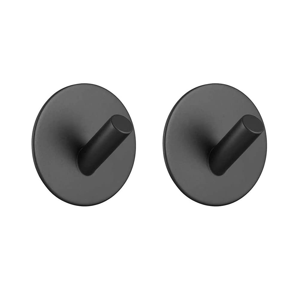 Celbon 2PC Self Adhesive Bath Towel Hook Black Sticky Stainless Steel Robe Hooks Heavy Duty Door Hooks for Bathrooms,Kitchen,Lavatory Closet