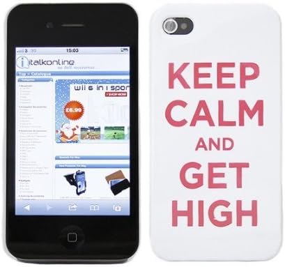 Cerhinu iTALKonline IMPERIAL WHITE CASE with RED Text KEEP CALM AND GET HIGH Pattern Super Slim Hydro Hard Protective...