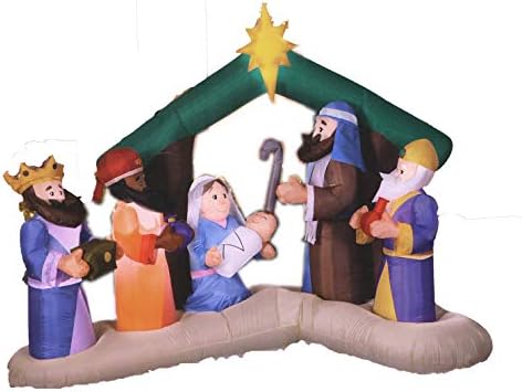 Gemmy Airblown Inflatable Christmas Nativity Set, Holy Family Wise Men, Lights Up, 8 Feet Wide