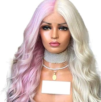 Peluca De Dos Colores Mitad Blanco Polvo Mitad Onda Blanca