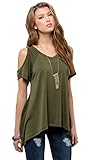 Pxmoda Womens Casual Cold Shoulder T-Shirt Flowy Swing Tops