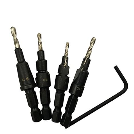 Generic Hot Selling 4pcs New HSS Wood Countersink Drill Bit Set+Quick Change Hex Shank Screw #6 #8 #10 #12 VEN25 P30