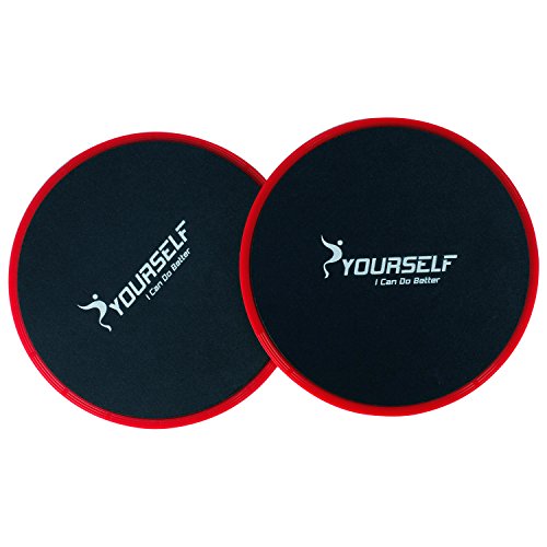SYOURSELF Set of 2 Core Exercise Sliders Dual Sided Gliding Discs-Trainer Fitness Equipment for Abdominal,Total Body Workouts, Gym,Home,Travel,Mat Carpet,Hard Floors+Fitness Chart+Gift Box (Red)