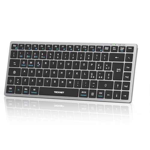 TECKNET Rechargeable Bluetooth Keyboard, 4-Device (2.4G USB+3BT), Italian Mini Wireless Keyboard, Easy-Switch for Windows, MacOS, iOS, Android, Samsung Tablet, Smart TV, Italian QWERTY Layout