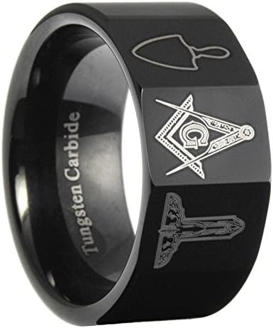 10mm Masonic 3-Tool Black Tungsten Carbide Mens Wedding Band Ring size 7-15
