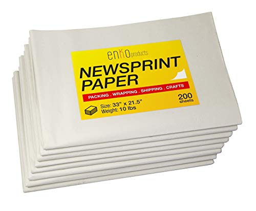 enKo Newsprint Paper for Packing Wrapping Moving Newspapers (200 Sheets, ±10 Pounds lbs, 33" x 21.5")