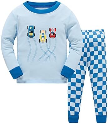 Boys Racing Car Pajamas, Little Kids PJs 100% Cotton Sleepwear Size 3-8 Years