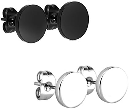 Joybeauti Unisex 3mm Stainless Steel Illusion Round Tunnel Plug Post Stud Earrings Pack of 2 Pairs (Steel &amp; Black)