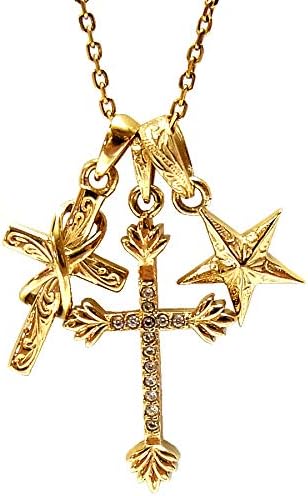 Amazon ハワイアンジュエリー 3連 ネックレス レディース メンズ ゴールド クロス スター 星 石 ジルコニア お花 アロマ 誕生日 記念 ネックレス ペンダント 通販