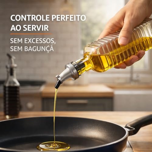 Galheteiro de Vidro 2 Peças 500ml com Bico Dosador e Tampa Inox – Ideal para Azeite, Óleo e Vinagre | Kit Elegante e Funcional para Cozinha