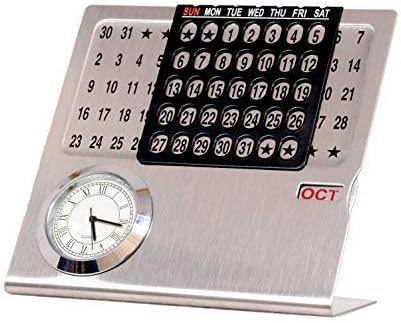 Mygiftmart SS Table Calendar with Clock for 2019 | Desktop Calendar with Clock | Table Calender 2019 for Office | Metal Table Calender with Clock for Home, Office & Corporate Gift (11cm X 10cm X 4cm)
