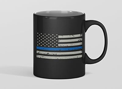 THIN BLUE LINE AMERICAN FLAG COFFEE MUG- retired police officer gift -Firefighter collectibles -Firefighter wife mugs-USflag thin blue line birthday gifts for her/him/men/women/mom/Dad/Wife/Husband