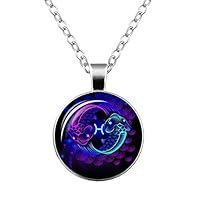 Hocai Twelve Constellation Necklaces for Women Ornaments Classic Necklace Costume Jewelry Gemstone Cutting Glasses Pendants Birthday Gift for Teen Girls and Kids (Pisces)