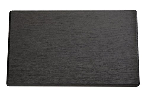 APS 83971 GN 2/4 Tablett SLATE, 53 x 16,2 cm, Höhe 1 cm, Melamin, schwarz, Schieferlook, mit Antirutsch-Füßchen