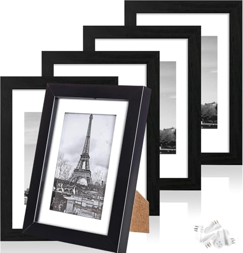 Beauenty Picture Frame Set,6x8 inch Photo Frames With Mat And Non Trace Nails,For 4x6 or 6x8 Pictures,Multi Photo Frames Collage,For Wall Tabletop Decoration(Black,Set of 5)