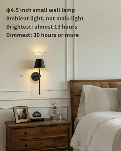Battery Operated Wall Sconce, Black Rechargeable Wall Lights with Remote, Wireless Sconces Battery Powered Lamp for Bedroom, Living Room, Hallway, Bathroom, Set of 2