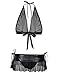 Women's Holiday Sexy Mesh Lingerie Halter Top See Through Bra Mini Leather Skirt With Pant Set (M, Black)