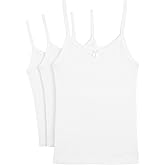 Rene Rofe Girls Camisole - 3 Pack 100% Cotton Tank Tops for Girls, White Spaghetti Strap Tank Top & Soft Cami Undershirts