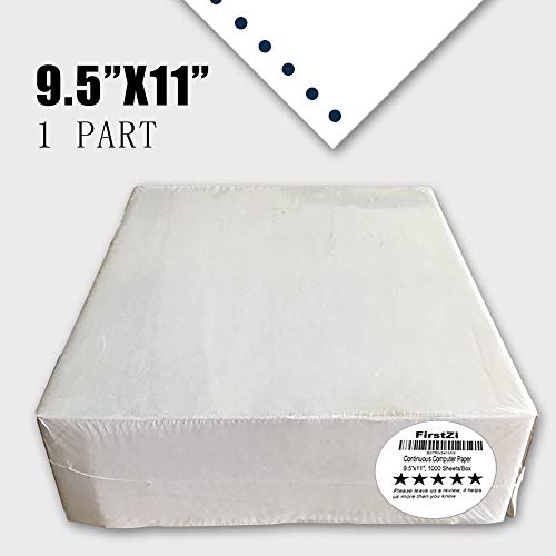 FirstZi Blank 9.5x11 Inches Continuous Feed Computer Paper Fanfold for Dot Matrix Printers, 1000 Count per Box, White 1 Part, Margin Perforated, Perfect for Receipts, Invoices, Bill List - Thumbnail 2
