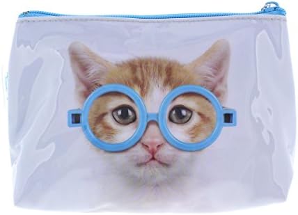 Catseye Ginger Kitten Cat with Blue Glasses Small Toiletry Bag - SPECTACLE