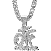 POKOKORR Hip Hop Diamond OTF Letter Pendant Necklace, Cuban Chain, Zinc Alloy, 20 inches