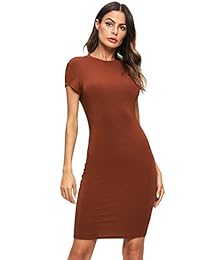 Makemechic Vestido para llevar al trabajo, de manga corta, elegante, sólido, para dama