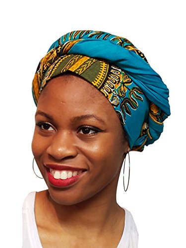 Turquoise African Print Ankara Head wrap, Tie, scarf, Multicolor, One Size