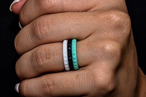 FluxActive Silicone Wedding Ring for Women by (8 Pack) Thin Stackable Rubber Bands - Diamond Pattern
