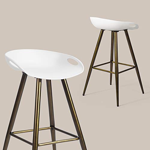 Set of 2 Bar Stools,Kitchen Counter Bar Breakfast Bar Chairs,Modern Minimalist Loft Style High Stools,Seat Height 27.6 Inches,with Low Backrest & Footrest,for Kitchen Island,Counter,PP White & Bronze