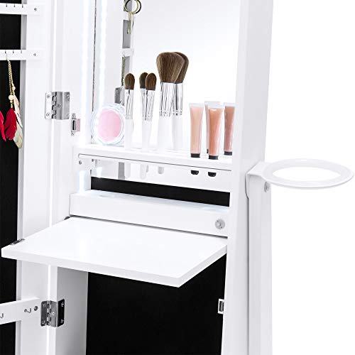 Best Choice Products Full Length Standing LED Mirrored Jewelry Makeup Storage Cabinet Armoire with Interior & Exterior Lights, Touchscreen, Shelf, Velvet Lining, 4 Compartments, Drawer, White