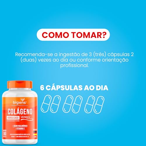 Colágeno Hidrolisado Verisol com Ácido Hialurônico e Vitamina C, Bigens, 180 Cápsulas (Kit 2)