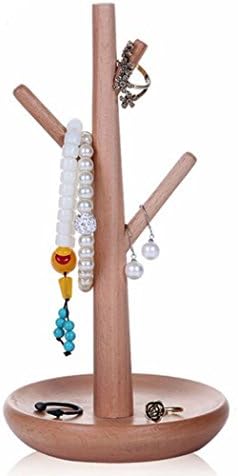 LFHT Wooden Tree Jewelry Stand Display Earring Necklace Holder Organizer Rack Tower (Beige)