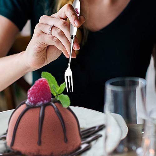 Dessert Flatware Set,Elegant Life 12-Piece Ceramic Handle Stainless Steel Dessert Fruit Cake Fork Spoon Set, 6Inches - Thumbnail 6