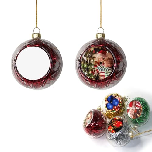 Personalized Custom Photo Ball Ornament, Custom DIY Christmas Tree Ball with Photo, Ball Transparent Plastic Xmas Decor Ornaments With Ribbon for Christmas Trees, Parties Wedding Birthday (Red)