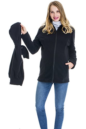 Smallshow Womens Fleece Zip Up Maternity Baby Carrier Hoodie Sweatshirt Jacket,Black,Medium