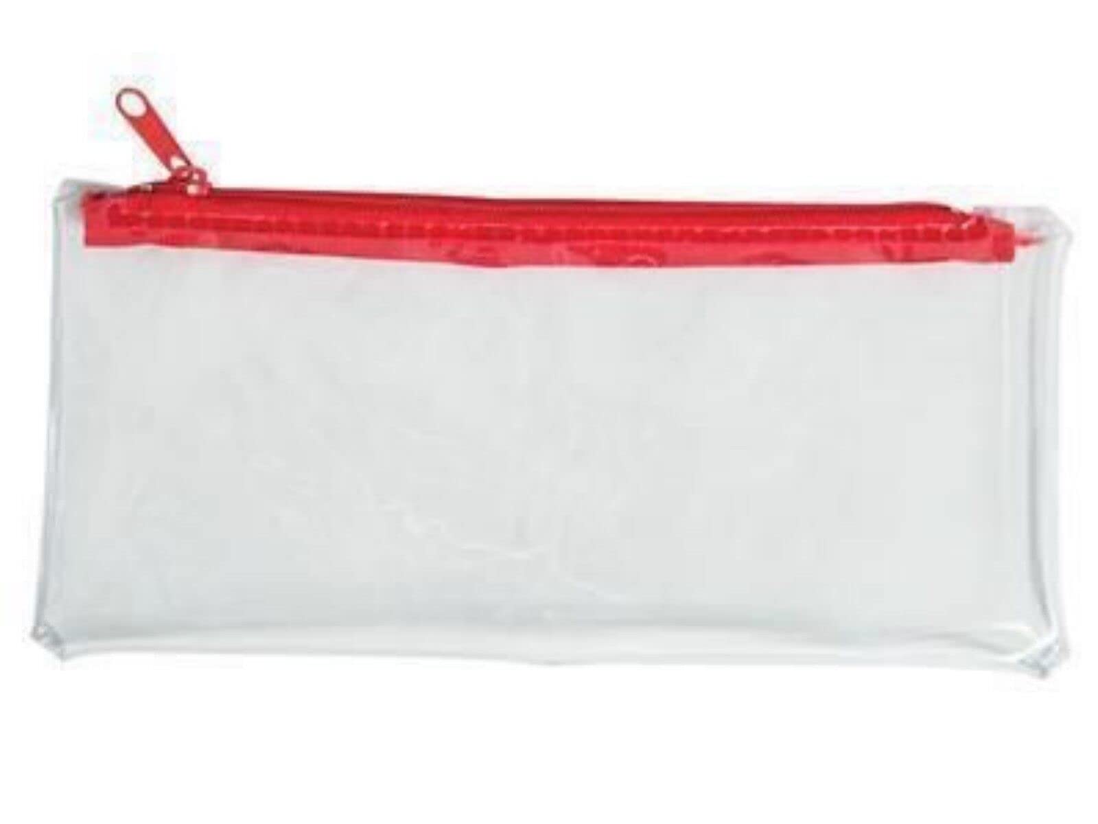 6 x Clear Transparent Plastic Zipped Pencil Cases - Exam Pencil Cases