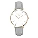 Simple Women Men Quartz Watch PU Leather Strap Ladies Gentlemen Dress WristWatch, Grey-Rose Gold