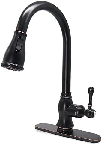 KINFAUCETS Kitchen sink faucet, Single Handle, Pull Out Sprayer, Oil Rubbed Bronze, Solid Brass, Stainless Steel, 360 Degree Swivel Spout, Bar, Bathroom,Outdoor, Lavatory, Vanity, Best Commercial