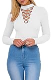 Mulisky Women Sexy Deep V-neck Lace Up Bandage Tight Bodysuit Jumpsuit Leotard S