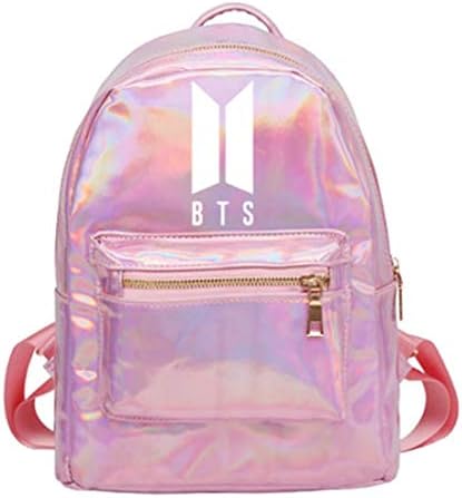 Kpop BTS Backpack Girl's Laser Backpack Casual Satchel Mini Hologram School Bag Shoulder Bag for Travel Bangtan Boys Daypack Outdoor Backpack of PU 85# (BTS Door-Pink)