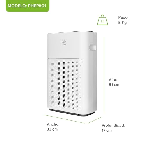 AVERA Purificador de aire con filtro HEPA y carbón activado, Cubre hasta 100 m2 (1076 pies²), 4 velocidades, 2 modos, Control WIFI y táctil, Luz indicadora calidad de aire, Silencioso | PHEPA01