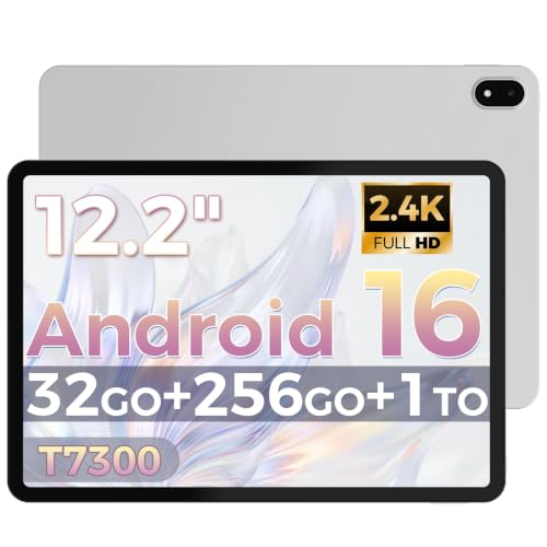 RebotAi Tablette 12.2 Pouces Android 16 Tablette, 32Go RAM+256Go ROM, Octa-Core T7300, 2400 * 1600 IPS, 10000 mAh Tablette Tactile 5MP+16MP/Widevine L1/Gemini AI/Étanchéité IP54
