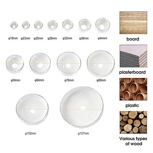 21pcs carbon Steel Hole Saw Sets kit,Normal Wood, Plywood, Drywall, PVC Board and Plastic Plate, Hole Saws with Mandrels, Hex Key and Install Plate, Cut Diameter 3/4"-5" Full Set in Storage Box
