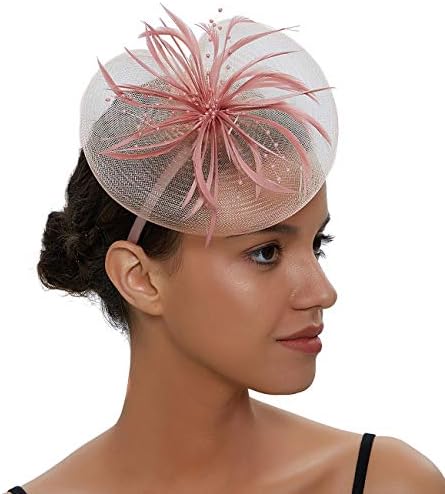 Free Yoka Womens Fascinators Feather Pillbox Hat Cute Beads for Cocktail Kentucky Derby Ball Wedding Church Party